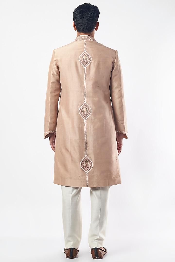 Nude Pink Silk Wedding Sherwani Set by MEGHA BANSAL MEN at Pernia's Pop Up Shop