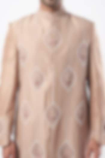 Nude Pink Silk Sherwani Set by MEGHA BANSAL MEN