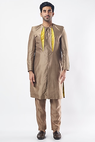 Grey Embroidered Sherwani Set by MEGHA BANSAL MEN