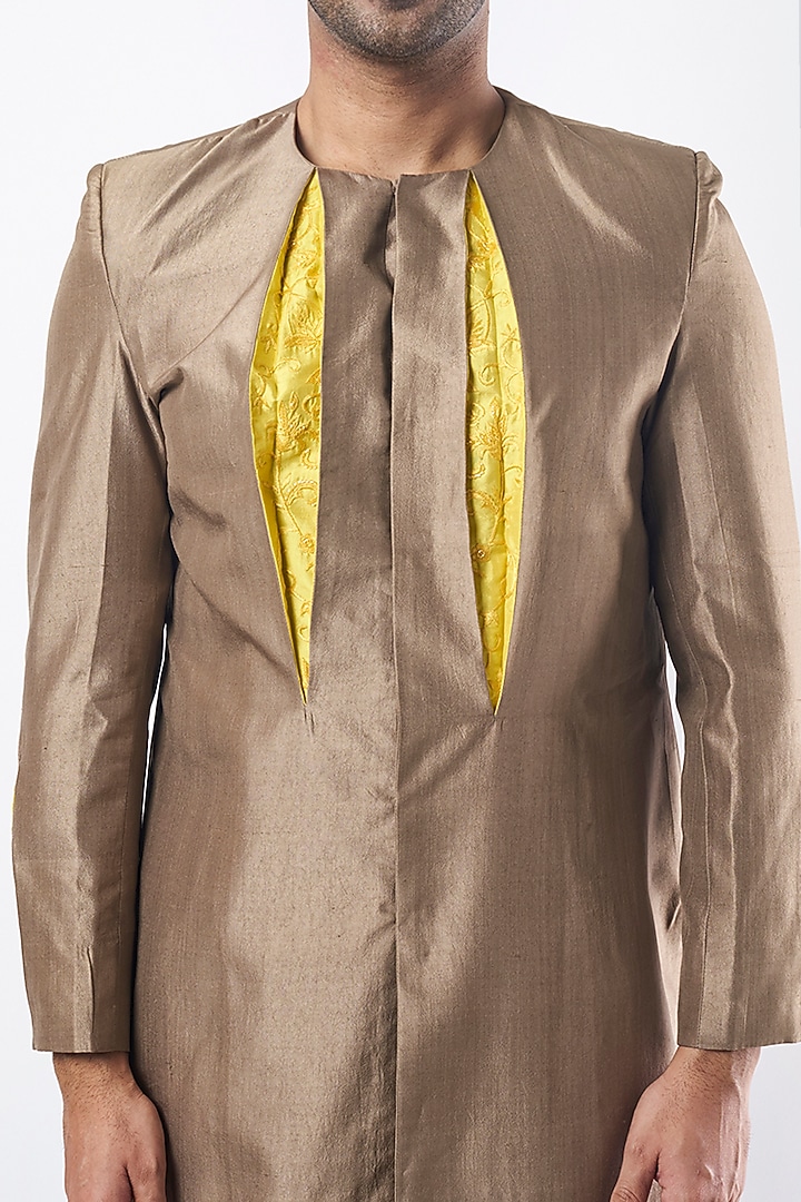 Grey Embroidered Wedding Sherwani Set by MEGHA BANSAL MEN at Pernia's Pop Up Shop
