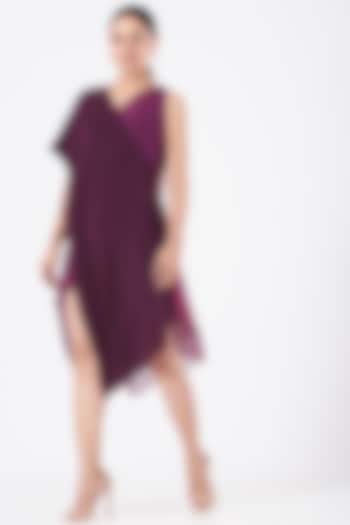 Purple Asymmetrical Draped Dress by Megha Garg