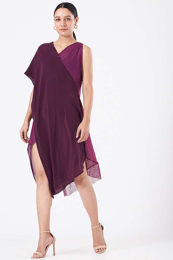 Purple Asymmetrical Draped Dress by Megha Garg