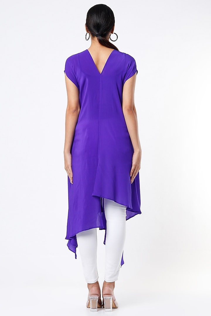 Iris Blue Crepe Asymmetric Draped Top by Megha Garg at Pernia's Pop Up Shop