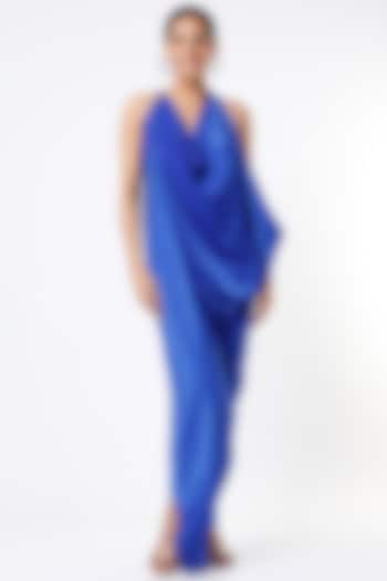Cobalt Blue Draped Dress by Megha Garg