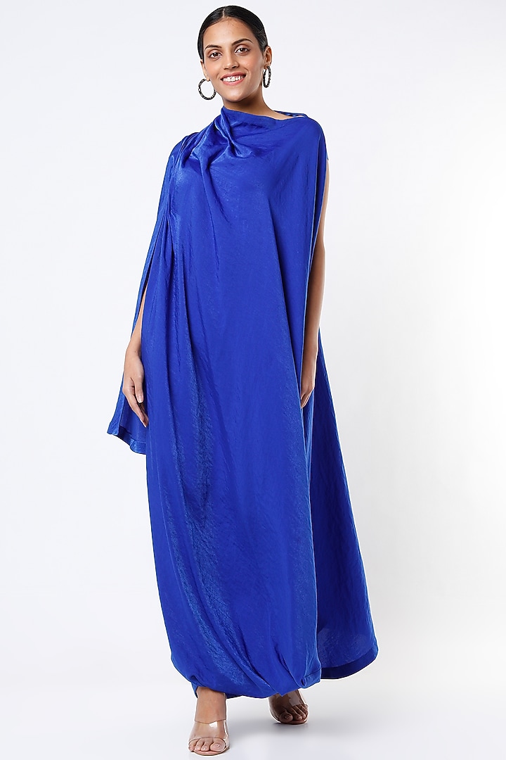 Dark Blue Draped Vacation Dress by Megha Garg at Pernia's Pop Up Shop