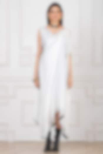 White Art Satin Georgette Draped Dress by Megha Garg at Pernia's Pop Up Shop