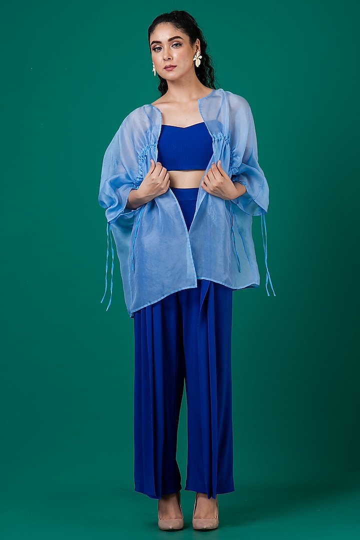 Blue Organza Embroidered Jacket Set by Megha Garg at Pernia's Pop Up Shop