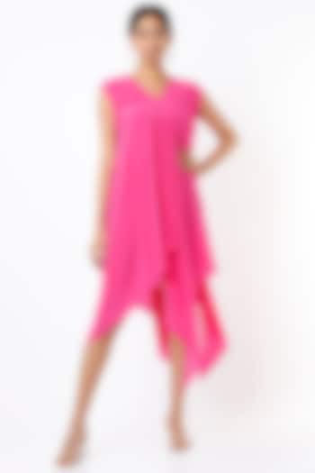 Hot Pink Draped Asymmetrical Dress by Megha Garg