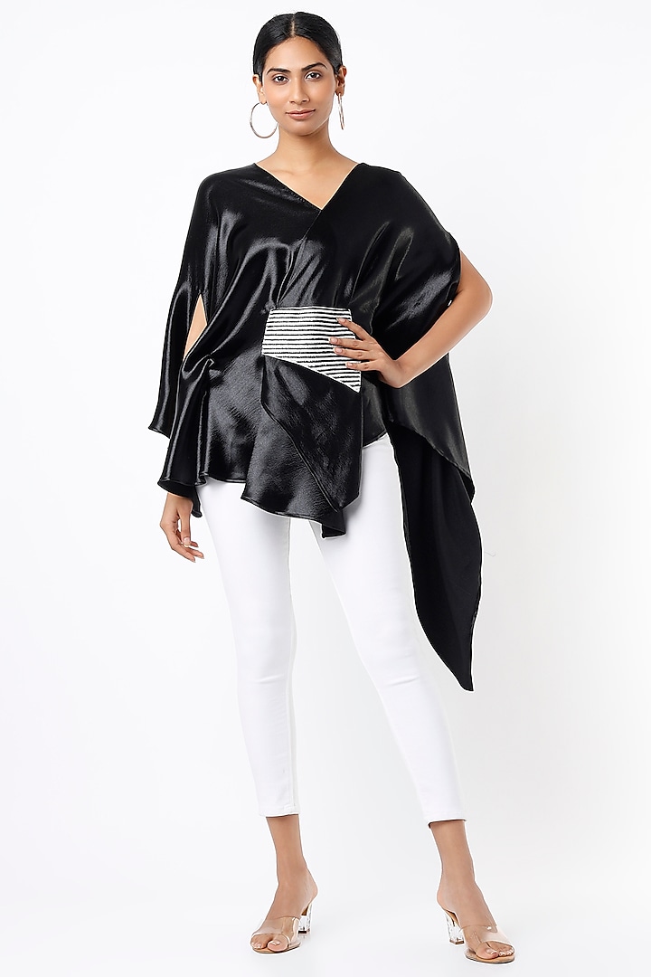 Black Kimono Draped Top by Megha Garg