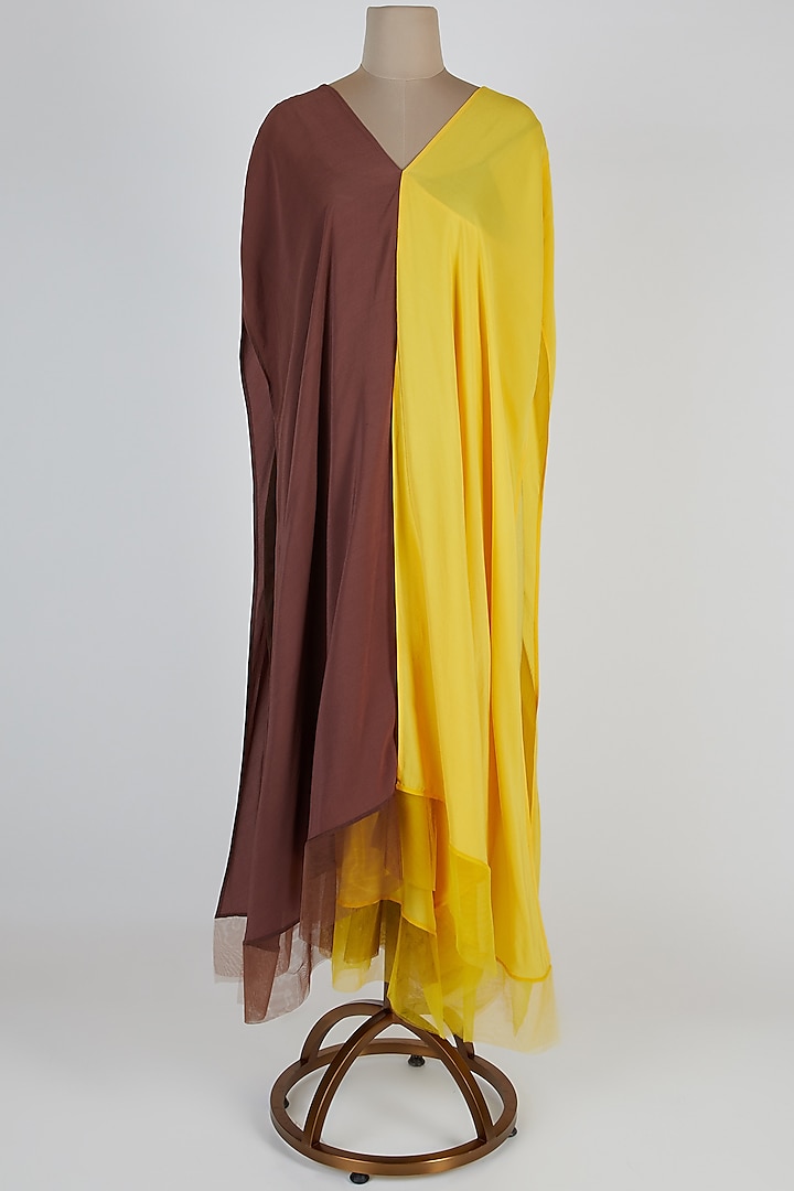 Yellow & Brown Kaftan Dress With Inner by Megha Garg
