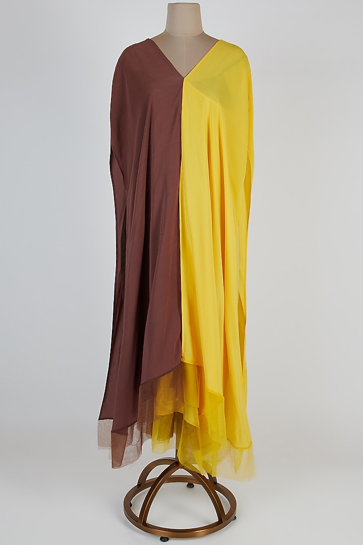 Yellow & Brown Kaftan Vacation Dress With Inner by Megha Garg at Pernia's Pop Up Shop