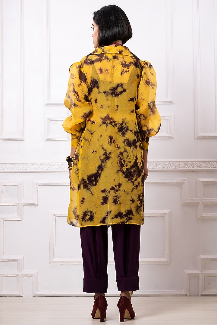 Yellow & Brown Organza Printed Jacket Set by Megha Garg at Pernia's Pop Up Shop