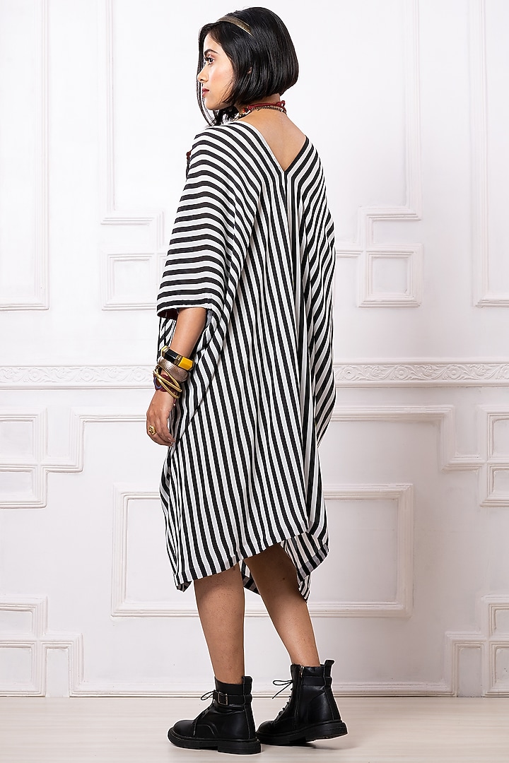 Black & White Art Crepe Striped Draped Kaftan Dress by Megha Garg at Pernia's Pop Up Shop