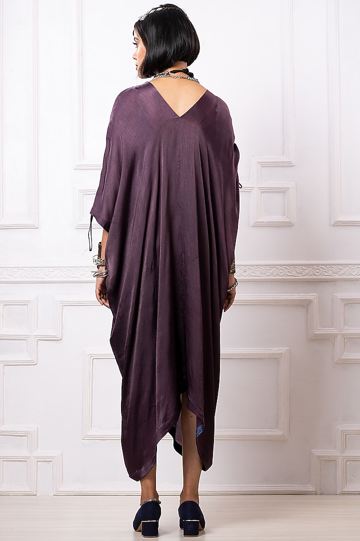 Purple Art Satin Georgette Draped Summer Dress by Megha Garg at Pernia's Pop Up Shop