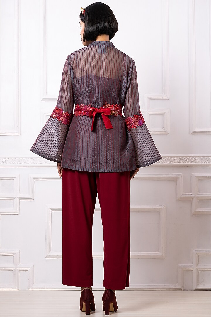 Grey Organza Embroidered Jacket Set by Megha Garg at Pernia's Pop Up Shop