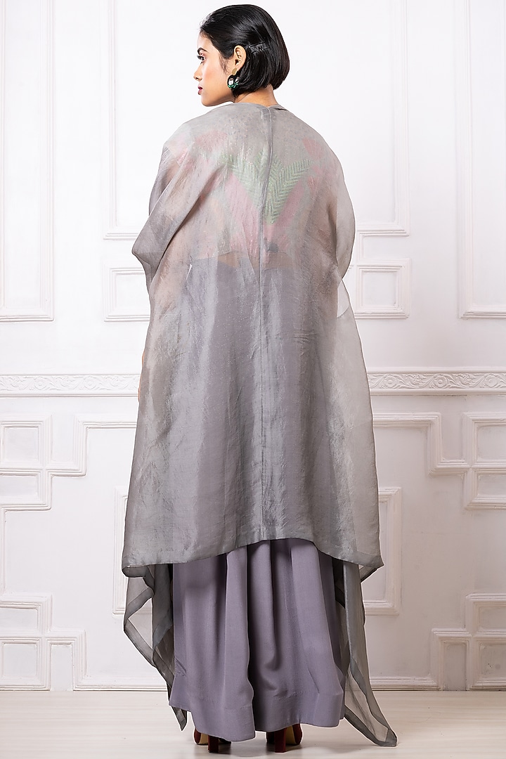 Grey Pure Crepe & Organza Cepe Set by Megha Garg at Pernia's Pop Up Shop