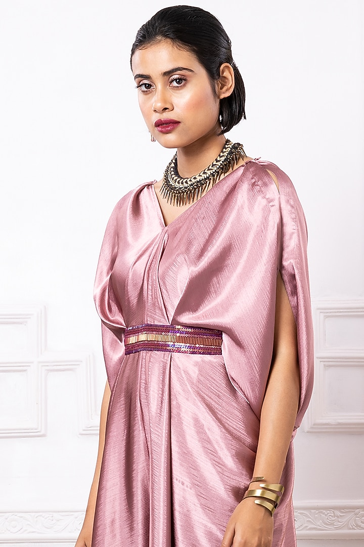 Onion Pink Gucci Satin Printed Kaftan Jumpsuit by Megha Garg at Pernia's Pop Up Shop