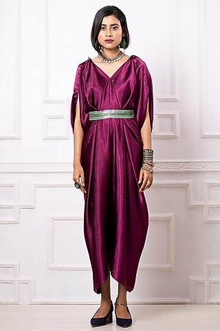Wine Gucci Satin Kaftan Jumpsuit by Megha Garg