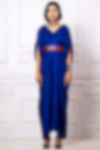 Blue Satin Draped Kaftan Jumpsuit by Megha Garg