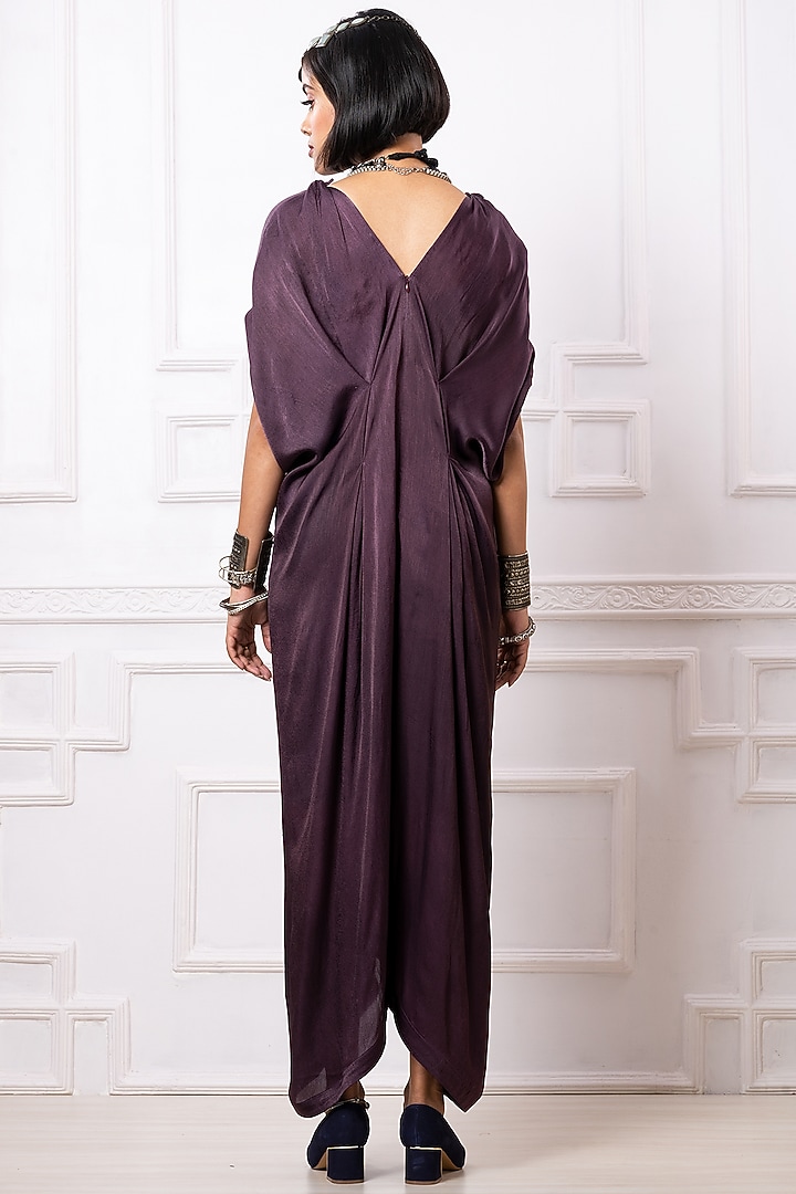 Purple Satin Georgette Draped Kaftan Jumpsuit by Megha Garg at Pernia's Pop Up Shop