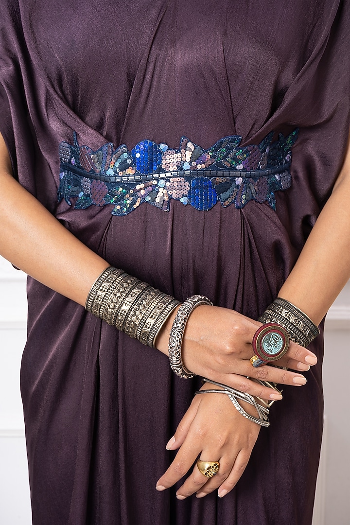 Purple Satin Georgette Draped Kaftan Jumpsuit by Megha Garg at Pernia's Pop Up Shop