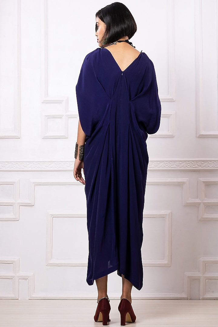 Blue Art Crepe Draped Kaftan Jumpsuit by Megha Garg at Pernia's Pop Up Shop