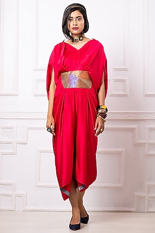 Pink Satin Draped Kaftan Jumpsuit by Megha Garg