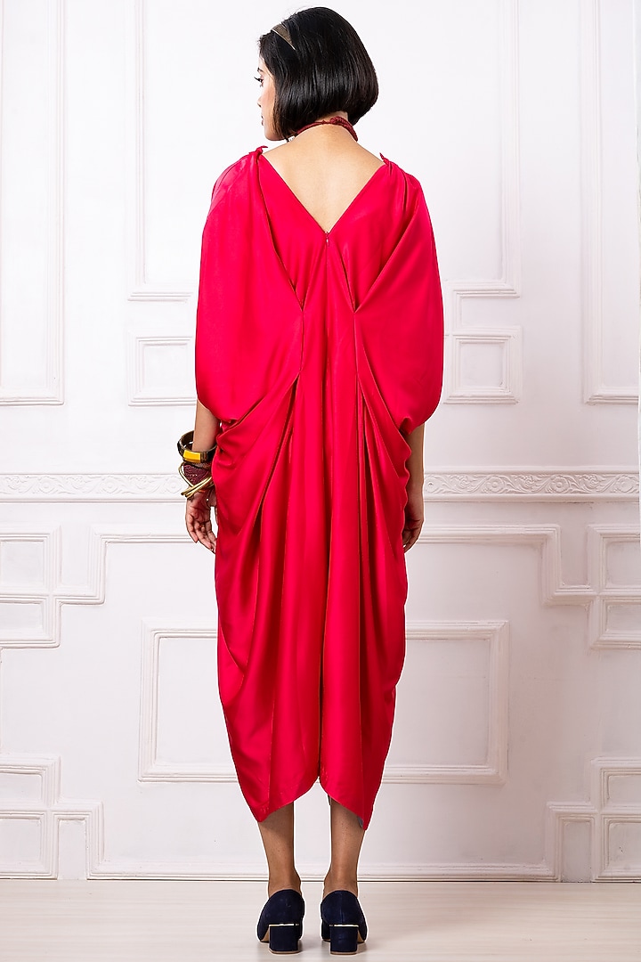 Pink Satin Draped Kaftan Jumpsuit by Megha Garg at Pernia's Pop Up Shop
