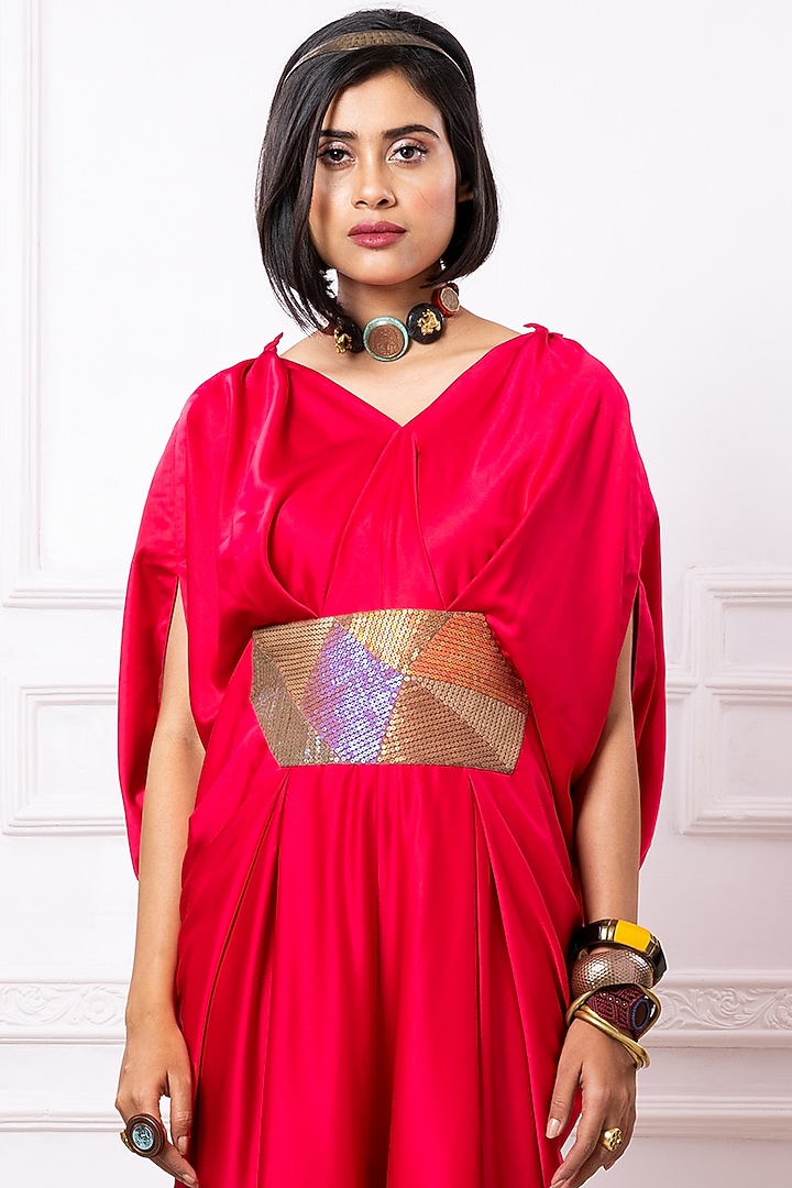 Pink Satin Draped Kaftan Jumpsuit by Megha Garg at Pernia's Pop Up Shop