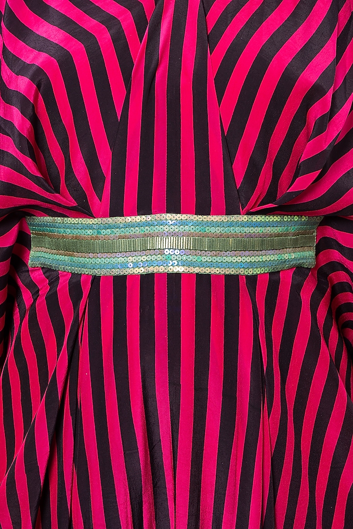 Pink & Black Art Crepe Striped Kaftan Jumpsuit by Megha Garg at Pernia's Pop Up Shop