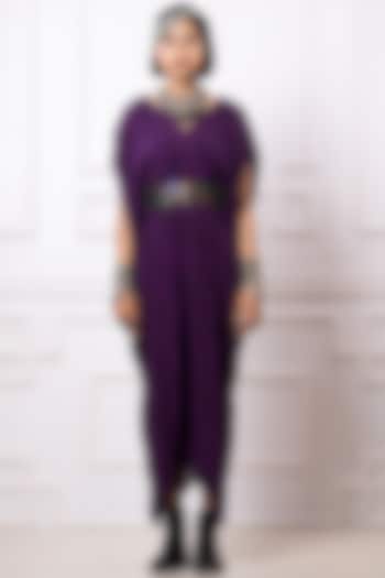 Purple & Black Art Crepe Striped Kaftan Jumpsuit by Megha Garg