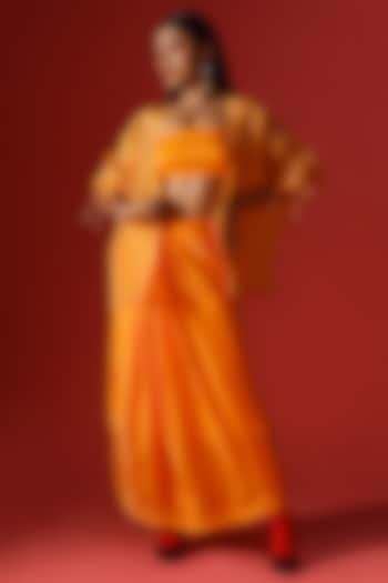 Orange Organza & Satin Georgette Sequins Patchwork Jacket Set by Megha Garg