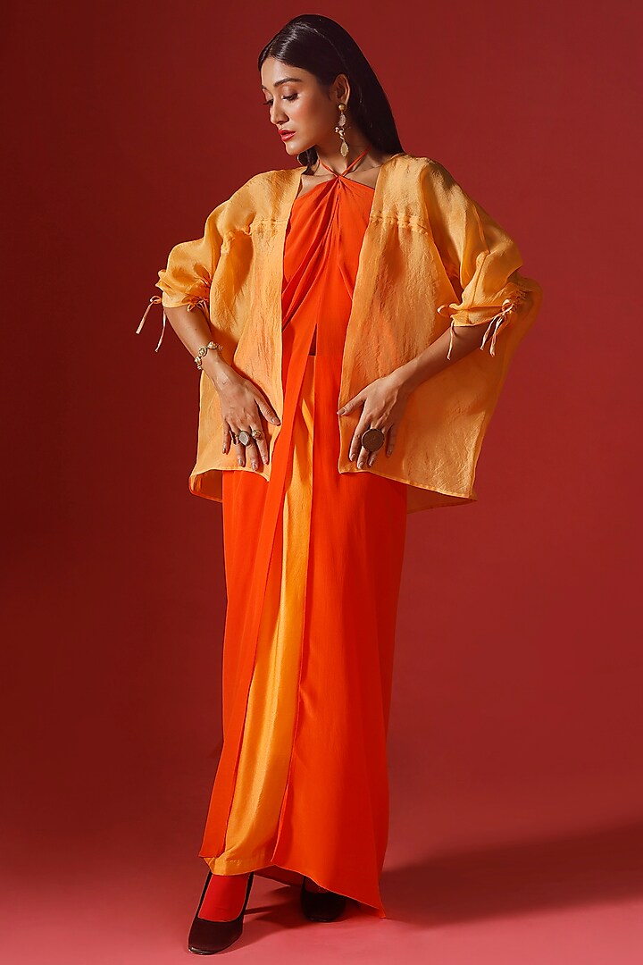 Orange Organza Jacket Set by Megha Garg