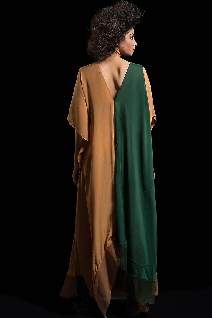 Coffee Brown & Green Kaftan Dress by Megha Garg at Pernia's Pop Up Shop