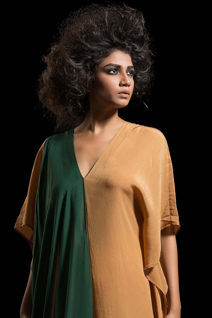 Coffee Brown & Green Kaftan Dress by Megha Garg at Pernia's Pop Up Shop
