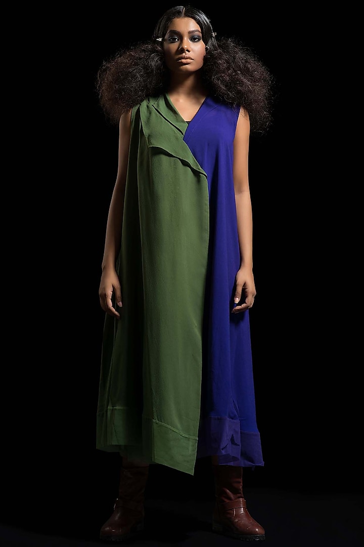 Olive Green & Blue Kurta Dress by Megha Garg