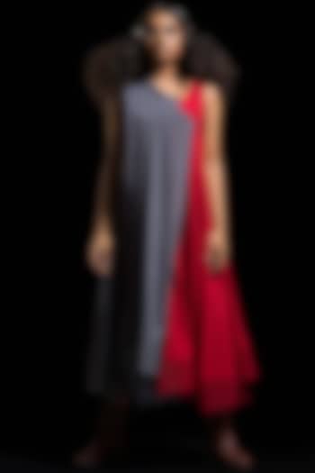 Grey & Red Color Blocked Dress by Megha Garg