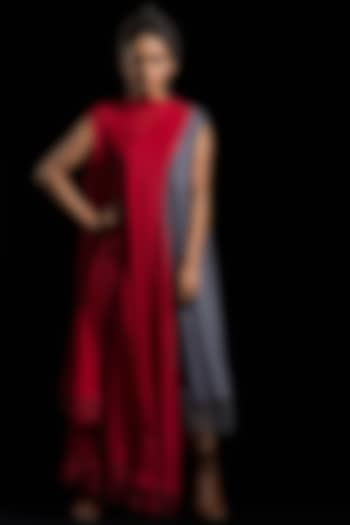 Red & Grey Draped Dress by Megha Garg