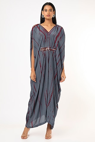 Grey Crepe Shibori Jumpsuit by Megha Garg