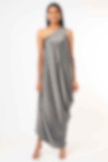 Grey Satin Cowl Dress by Megha Garg
