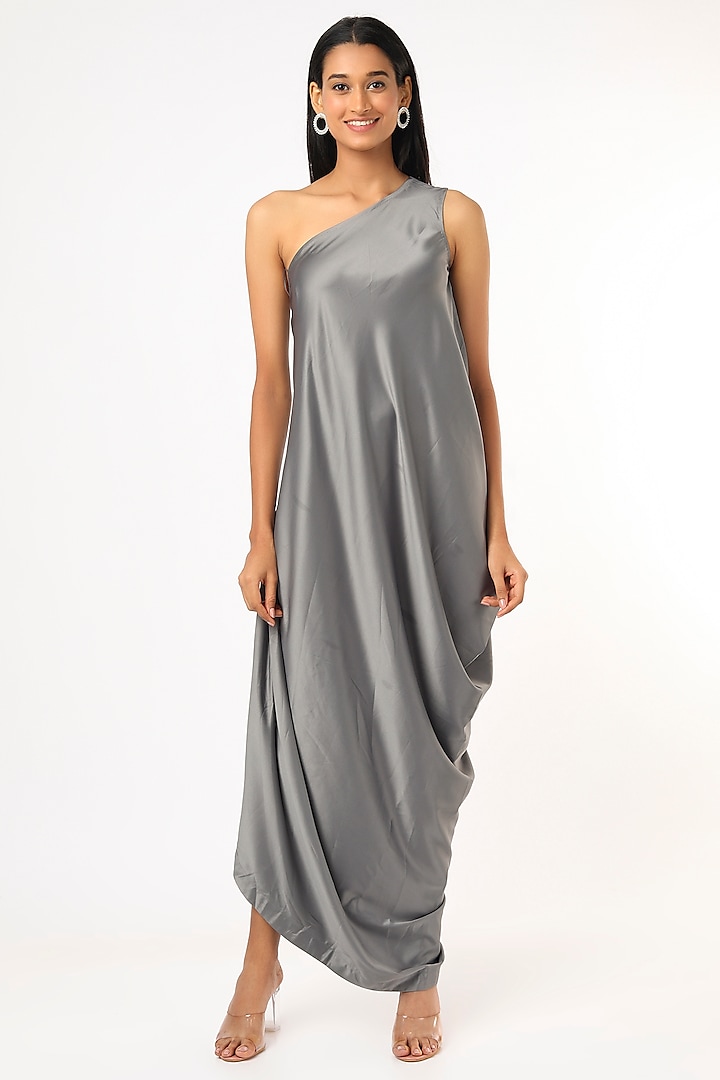 Grey Satin Cowl Dress by Megha Garg