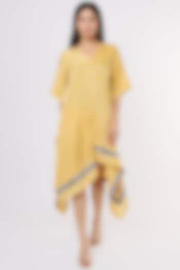 Yellow Satin Asymmetrical Dress by Megha Garg