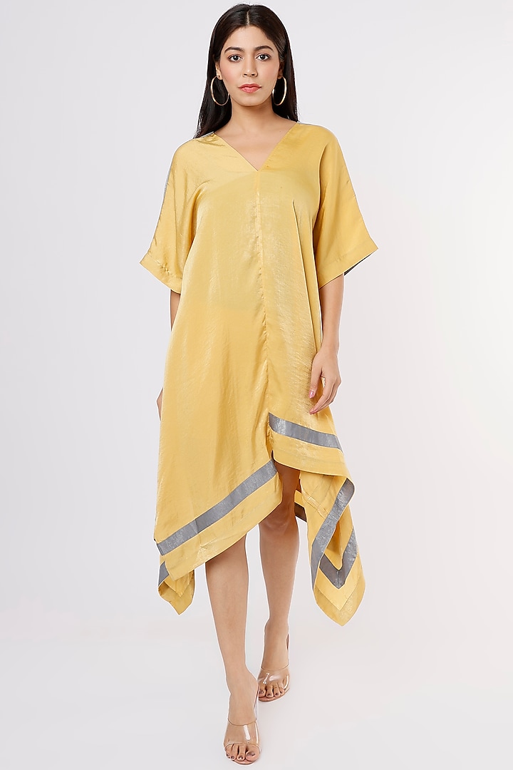Yellow Satin Asymmetrical Dress by Megha Garg