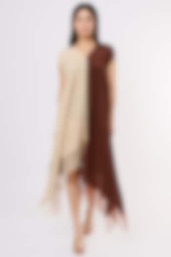 Beige & Brown Crepe Midi Dress by Megha Garg