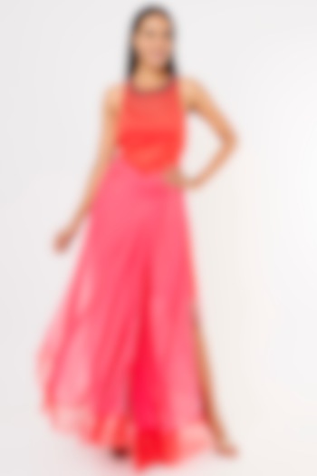 Pink Embroidered Draped Gown by Megha Garg