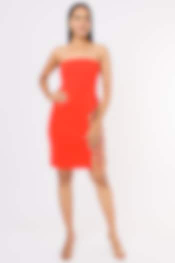 Red Lycra Off-Shoulder Dress by Megha Garg