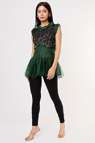 Emerald Green Embroidered Top by Megha Garg