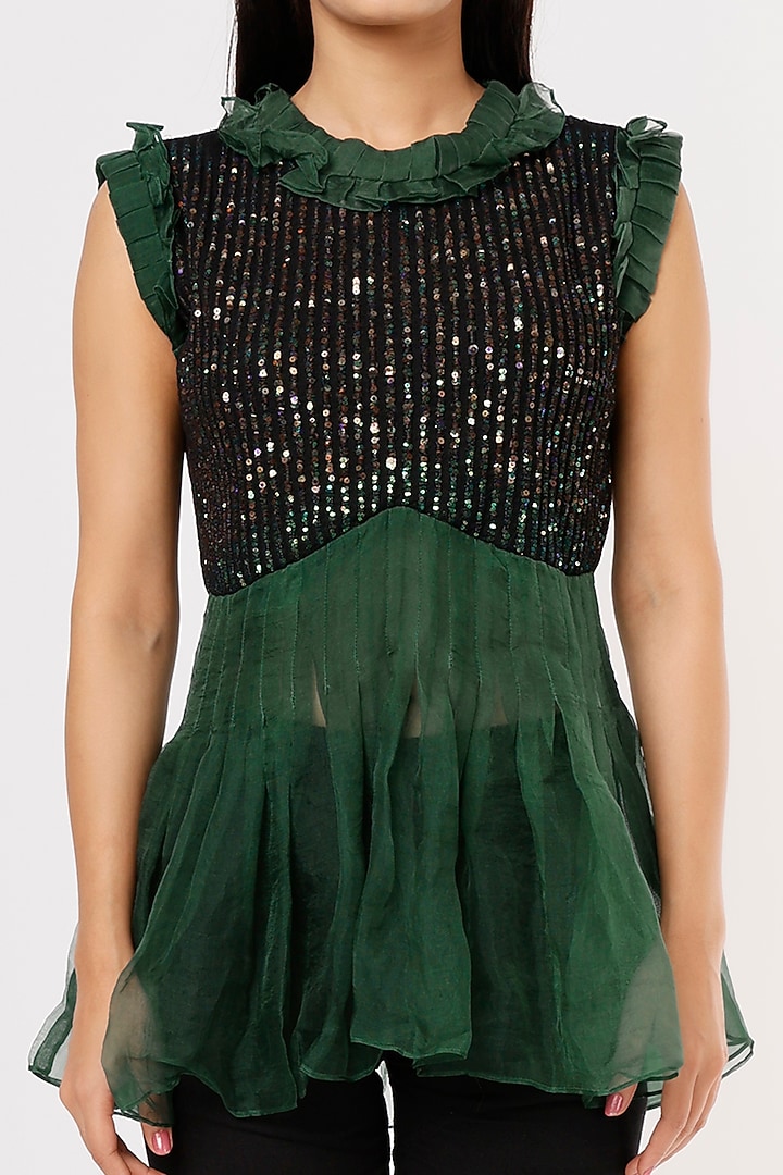 Emerald Green Embroidered Top by Megha Garg at Pernia's Pop Up Shop