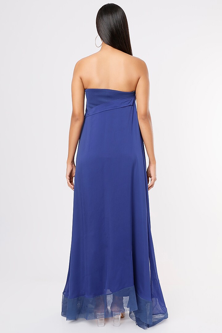 Blue Lycra Off-Shoulder Vacation Dress by Megha Garg at Pernia's Pop Up Shop