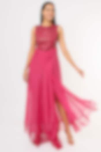 Pink Embroidered Gown by Megha Garg at Pernia's Pop Up Shop